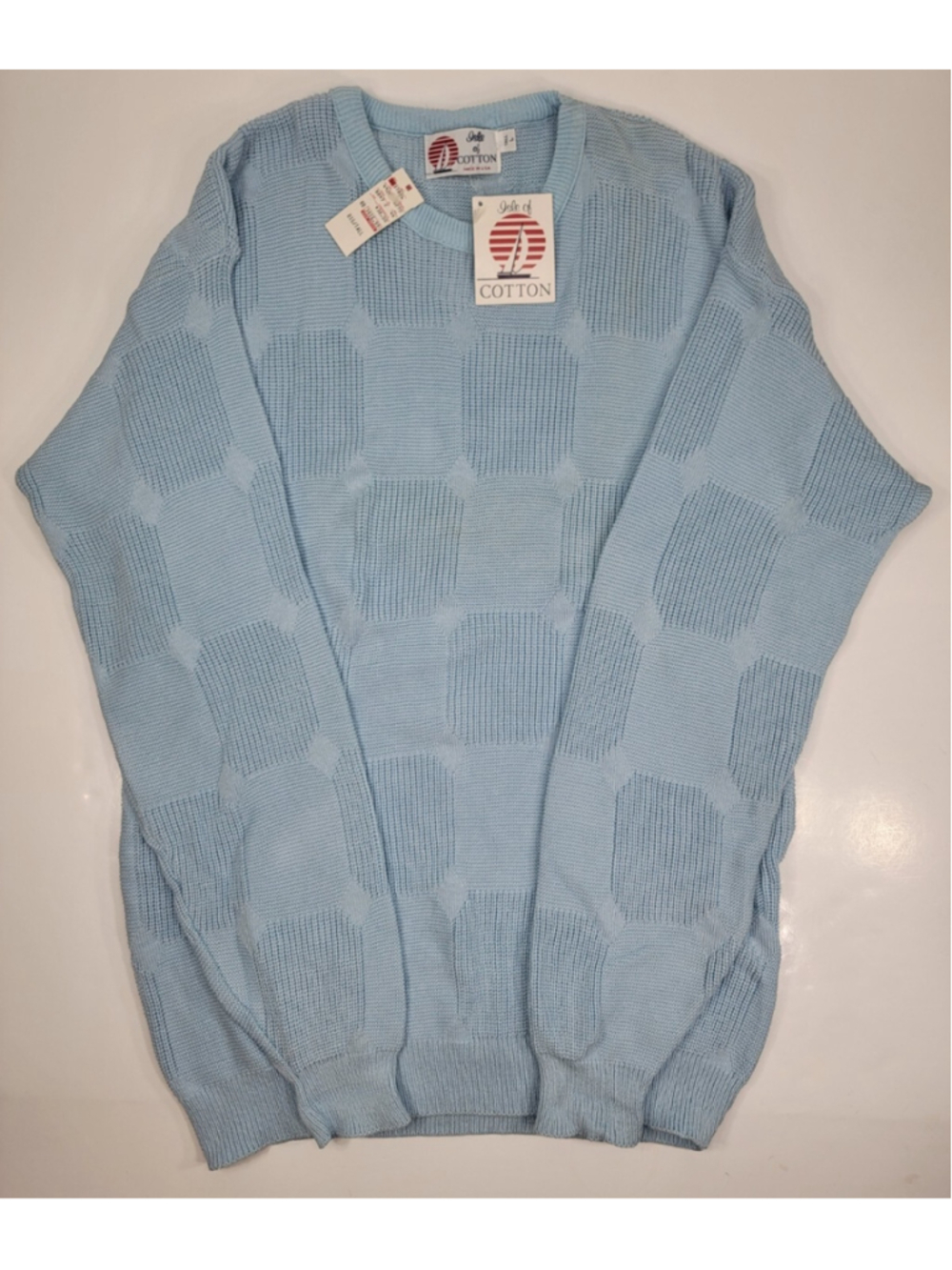 NEW VTG 90s Isle Of Cotton Mens Sweater Large Tall LT Knit USA Made Pullover NWT